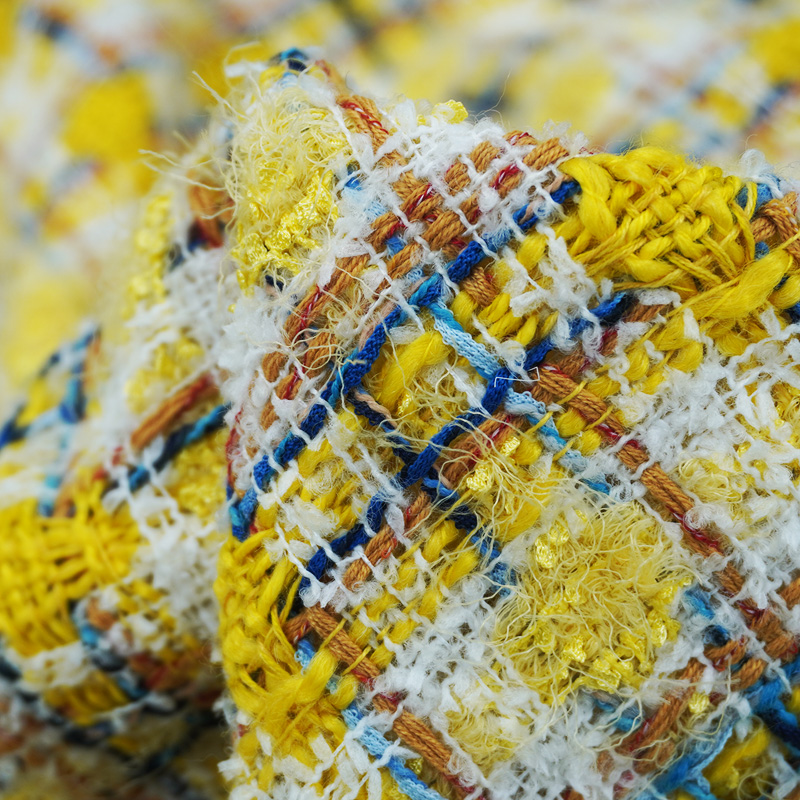 Sewing Tweed Fabric - Tissu Bouclé Jaune Multicolore Style Vibrant,