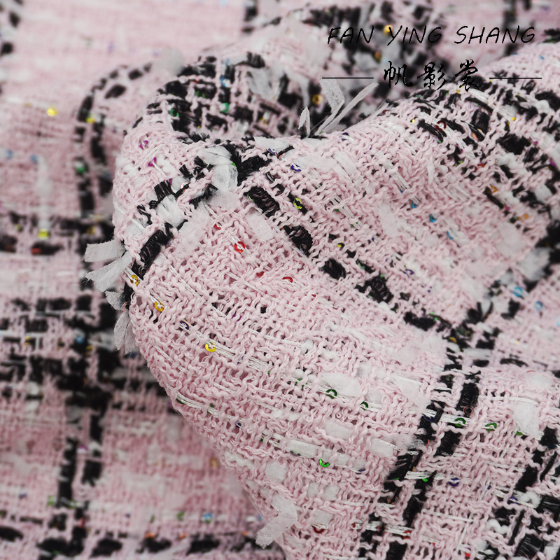 Sewing Tweed Fabric - Tissu Tweed Rose Classique à Grandes