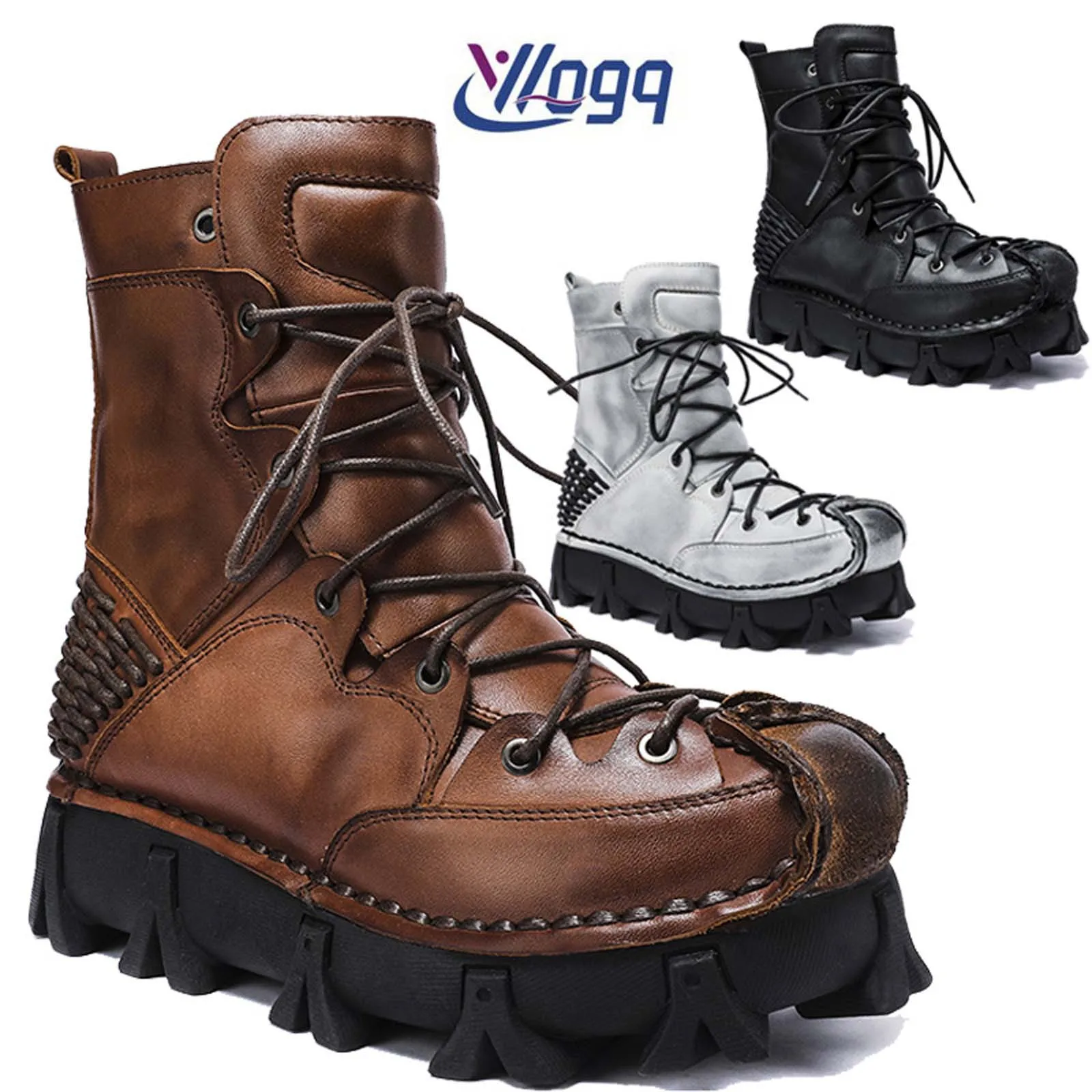 Sewing Knit - Bottes de moto en cuir véritable