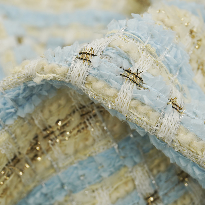 Sewing Tweed Fabric - Tissu bouclé tweed à carreaux bleu