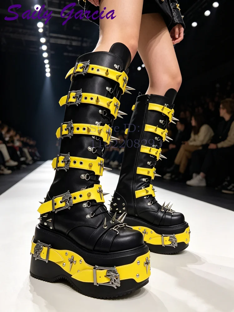Sewing Zipper - Bottes hautes punk à rivets tête