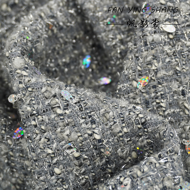 Sewing Tweed Fabric - 2025 mode gris paillettes laine Tweed