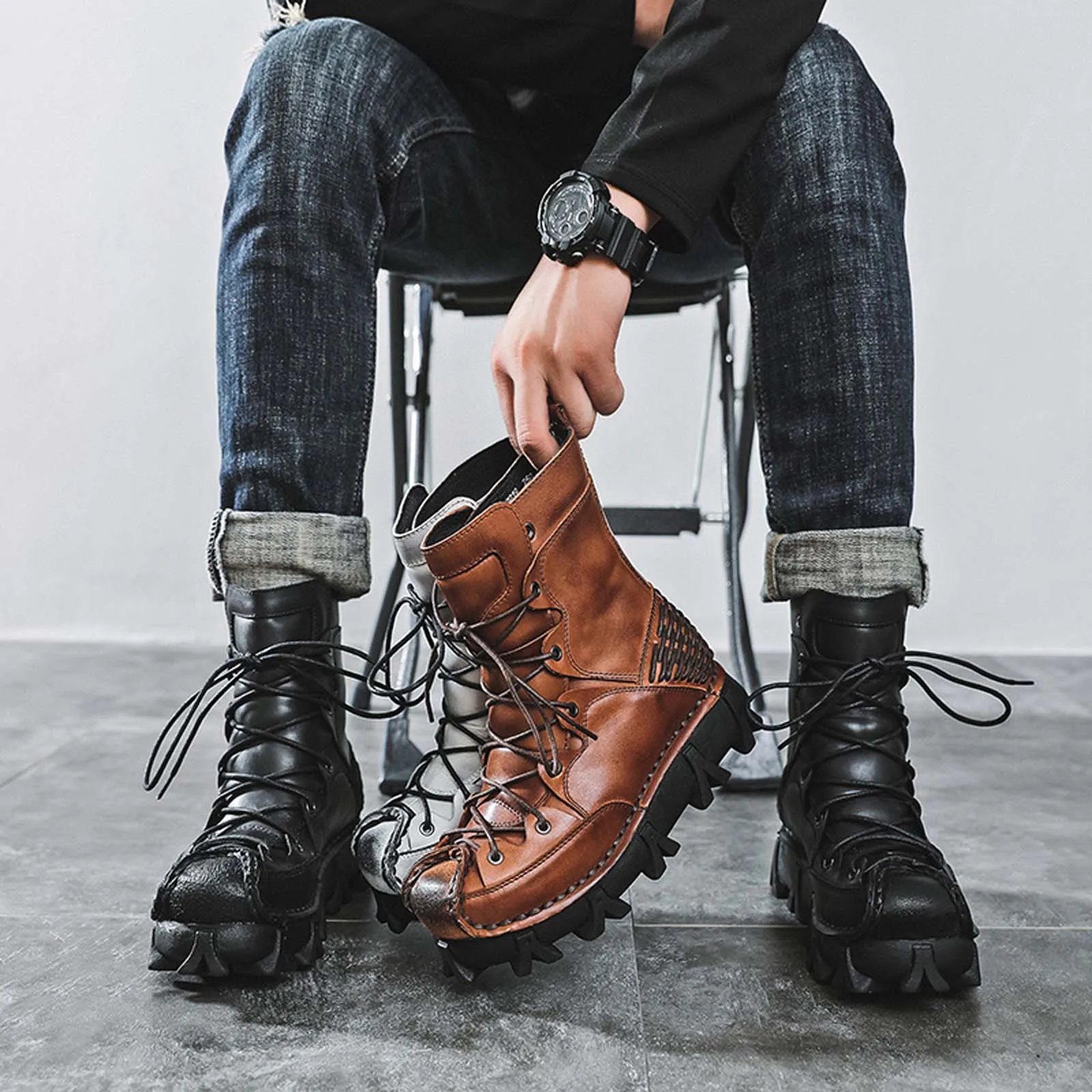 Bottes de moto en cuir véritab - Sewing Knit avis et prix