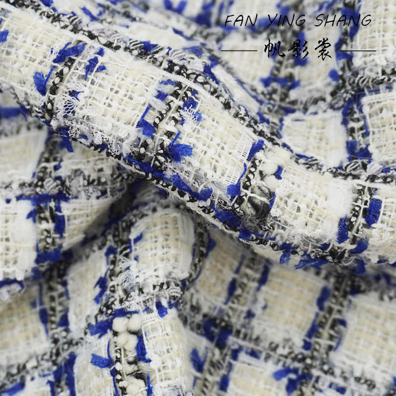 Bleu noir Plaid papillon gaze  - Sewing Tweed Fabric avis et prix